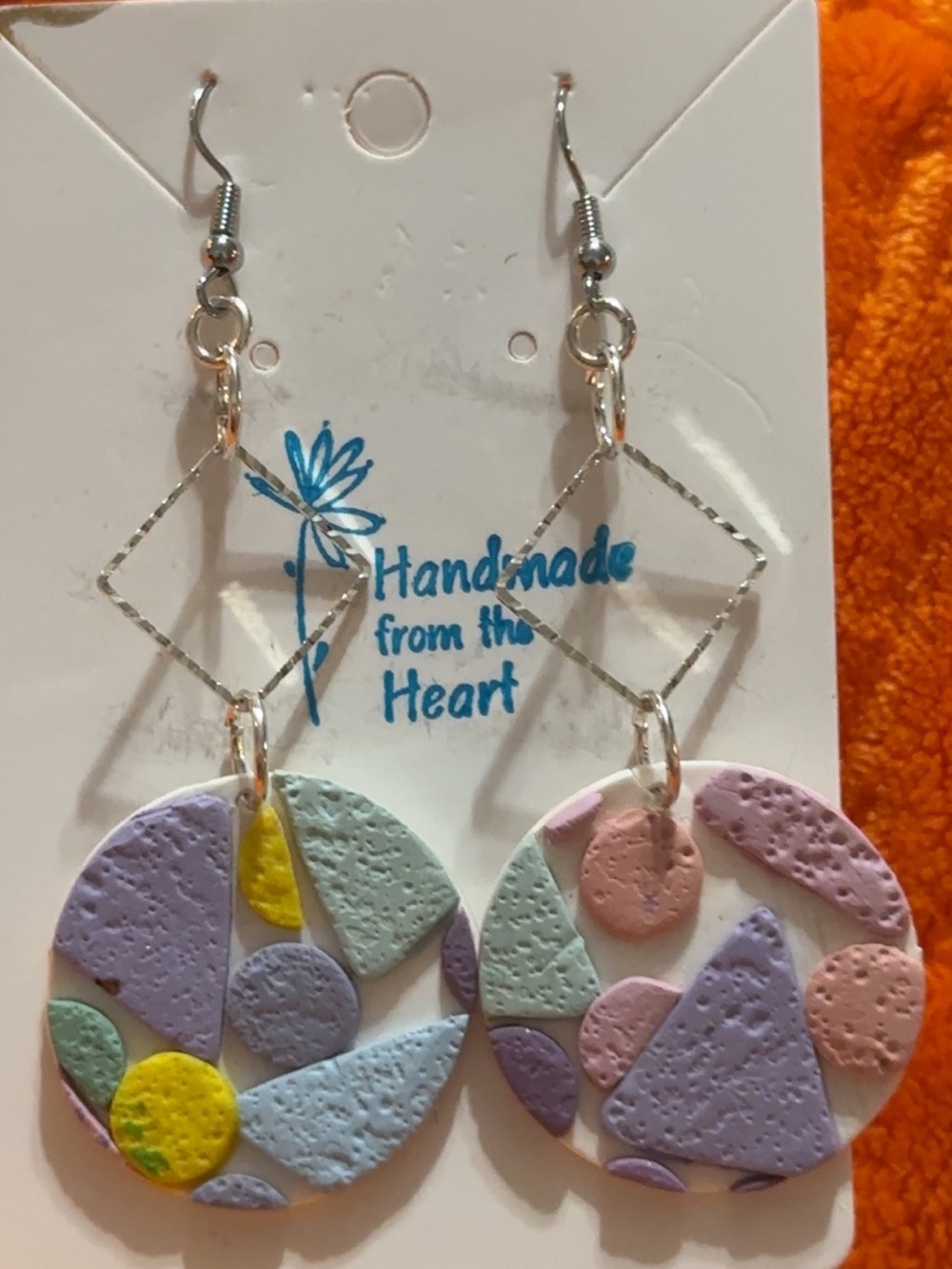 Handmade Pastel Geometric Dangle Earrings - Silver Accents